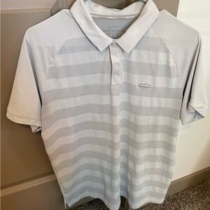 NIKE AEROREACT DRI FIT WHITE/GRAY STRIPED  POLO SHIRT SIZE M